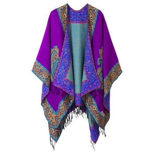 Urban CoCo Women's Retro Style Vintage Pattern Tassel Poncho Shawl Cape Wraps For Women