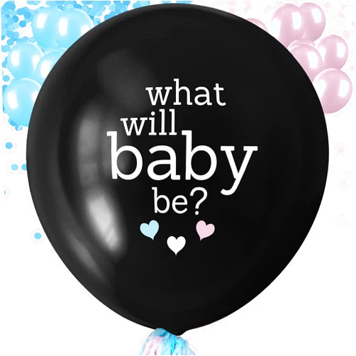 Baby Surprise Co. What Will Baby Be? Gender Reveal Balloon | 36 Inch Boy or Girl Balloon with Mini Balloons and Confetti | Wonderful Baby Shower Gender Reveal Ideas with Back Up Balloon | Black
