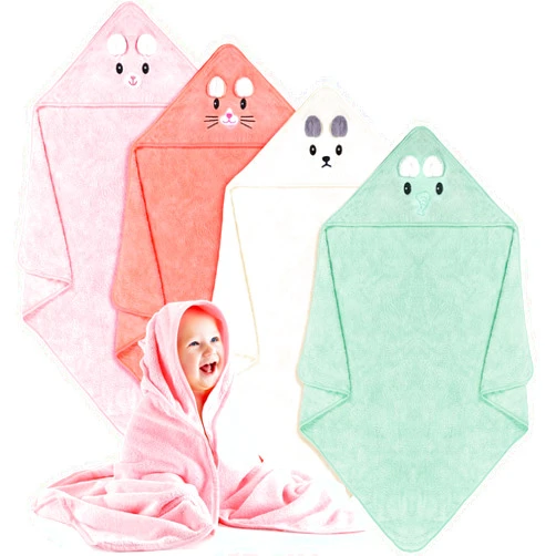 Preboun 4 Pcs Baby Bath Towel 31.5 x 31.5 Inch Coral Fleece Baby Hooded Towel Absorbent Soft Baby Towels for Newborn Cartoon Animal Hooded Bath Blanket for Kids Toddler Infant Shower Gift Supplies