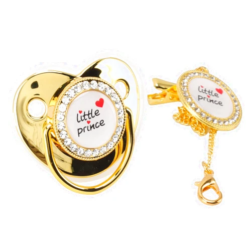 Keenso Baby Luxury Pacifier Little Rhinestones Golden Bling Newborn Dummy Soother for 6 to 18 Months Baby (Gold)
