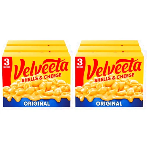 Velveeta Shells & Cheese Original Shell Pasta & Cheese Sauce Meal (3 ct Pack, 12 oz Boxes) (Pack of 2)