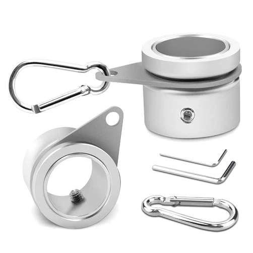 Anovo Flag Pole Rings, Aluminum Alloy Flagpole Rings 360° Rotating Anti Wrap Mounting Ring, Spinning Clips with Carabiner for 0.75-1.02 Inch Diameter- Pack of 2 (Matte Silver)