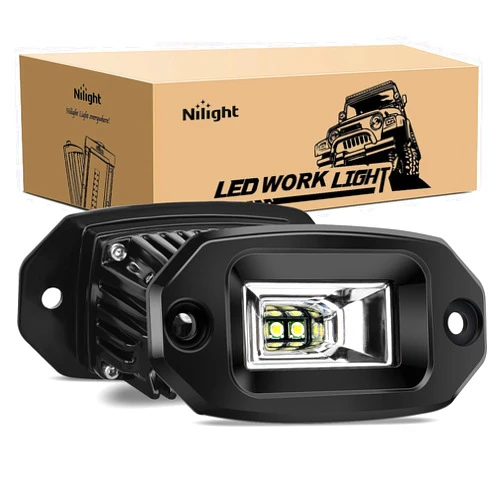 Nilight 2PCS 20W Flush Mount LED Pods Flood Beam LED Work Light Offroad Fog Reverse Light Backup Lights Driving Lights for Bumper Truck ATV UTV SUV Boat