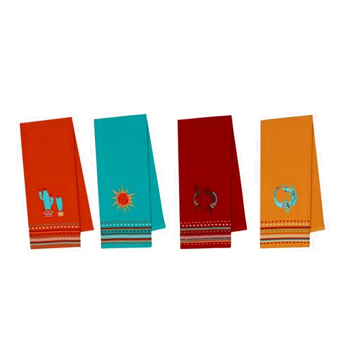 DII Design Imports Southwest Table Linens, 18-Inch by 28-Inch Dishtowels, Set of 4, 1 Cactus Embroidered, 1 Sun Embroidered 1 Kokopelli Embroidered and 1 Lizard Embroidered