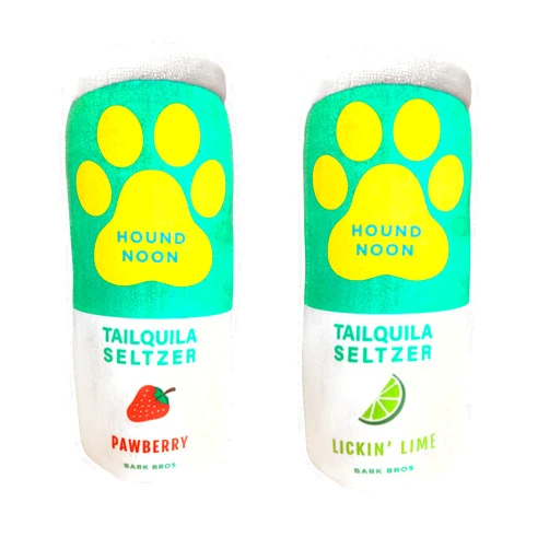 Bark Bros - Hound Noon - Two Pack Plush Squeaky Dog Toys Funny Drink Parody - Alcohol Dog Toy - Dog Birthday Toy - Cute Dog Toys - Beer Dog Toy - Puppy Gifts (Hound Noon Tailquila Seltzer)