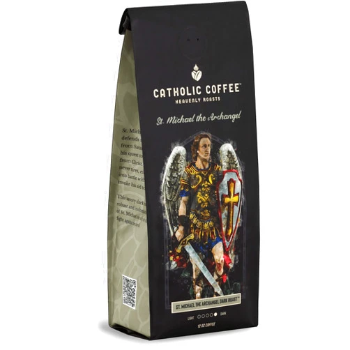 Catholic Coffee St. Michael | Dark Roast Whole Bean Coffee – Almond & Citrus Notes | 12oz Bag – Premium Catholic Gift Inspired by the Defender of Heaven