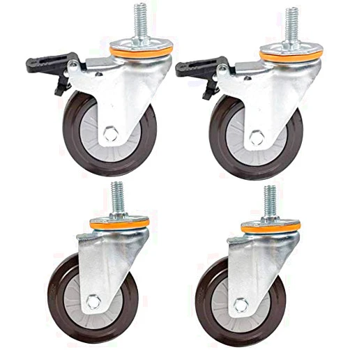 TXGJWRA Heavy Duty Casters with Brake M14 Thread Stem 400Kg Capacity Universal Swivel Rubber Wheels for Industrial Transport Dining Cars and Furniture,4 Inch M14