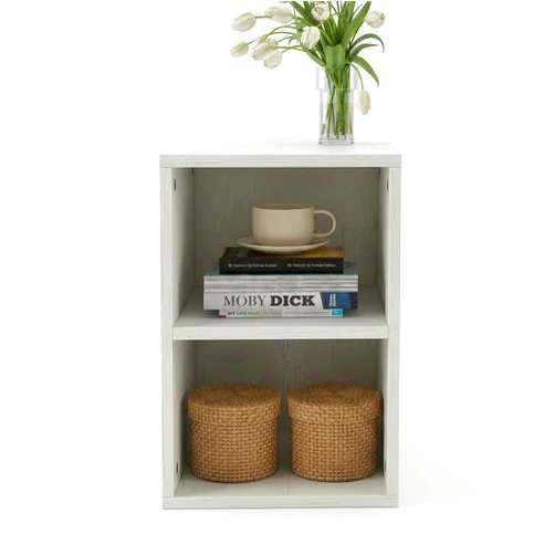 Chyanmoo Bookshelf, 2-Tier Rotating Bookcase, Open Storage Shelf, Engineered Wood Construction, Modern Style — Suitable for Living Room, Bedroom, and Home Office