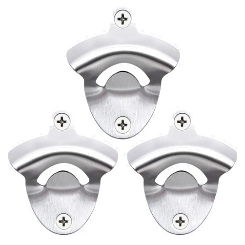 HAIICEN Stainless Steel Bottle Cap Opener Wall Mounted Beer Opener Screw In Brushed Silver (Pack of 3)