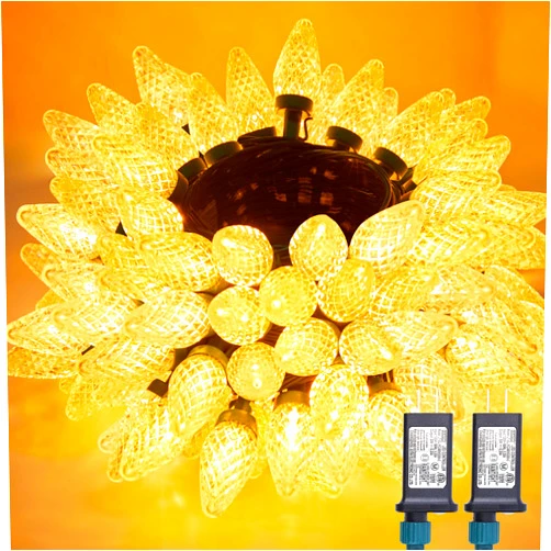 Brightown 2 Pack Warm White C9 Christmas Lights - Total 162 FT 200 LED String Lights with Timer & 8 Modes, Waterproof Connectable Green Wire Fairy Lights for Indoor Outdoor Home Yard Tree House Decor