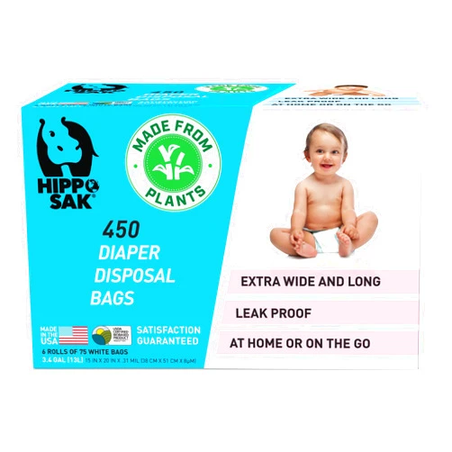 Hippo Sak Plant-Based Diaper Disposal Bags, 450 Count