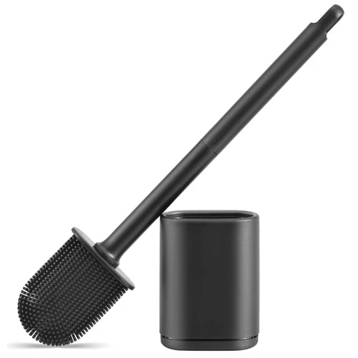 Naturous Toilet Brush and Holder, Flexible Silicone Toilet Bowl Brush for Bathroom Deep Cleaning, Toilet Cleaner Brush Set, Wall Mounted/Floor Standing, Black