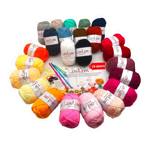 LovLim Crochet Yarn kit, 24 Soft Cotton Yarn skeins, 1500+ Yards, for Crochet and Knitting, Craft DK Yarn, Free Crochet/Amigurumi Patterns, Perfect Starter kit