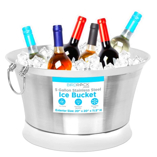BIRDROCK HOME Double Wall Beverage Tub - Stainless Steel Ice Bucket, Metal Drink Cooler with Handles, for Parties & Events, Decorative Beverage Chiller - Large