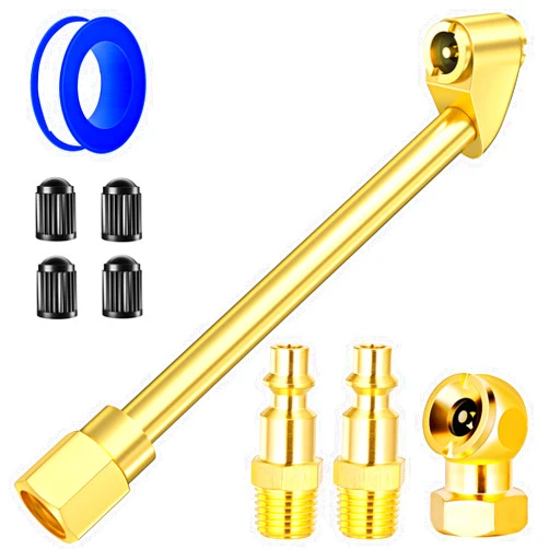 LUMITECO 2 Way Connection Air Chuck Set-1/4 Inch Female NPT Closed Ball Heavy Duty Dual Head Air Chuck and Standard Male Quick Plug, Tire Air Fill Kit for Tire Inflator Gauge and Air Compressor