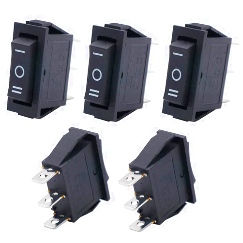 Twidec/5Pcs Rocker Switch 3 Pins 3 Position ON/Off/ON AC 6A/125V 10A/250V SPDT Car Boat Black Rocker Switch Toggle KCD3-103