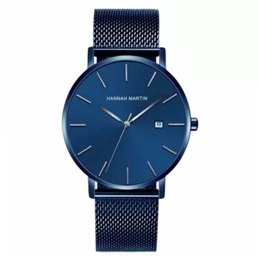 Hannah Martin Fashion Men's Watch Calendar Business Style Watch silver blue