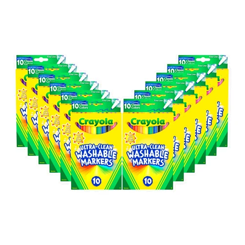 Crayola Ultra Clean Washable Markers - 12 Pack (10ct), Bulk Washable Markers for Classrooms, Fine Line Markers for Kids, Nontoxic