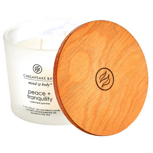 Chesapeake Bay Candle PT40234 Scented Candle, Peace + Tranquility (Cashmere Jasmine), Coffee Table ,11 oz , White, Home Décor