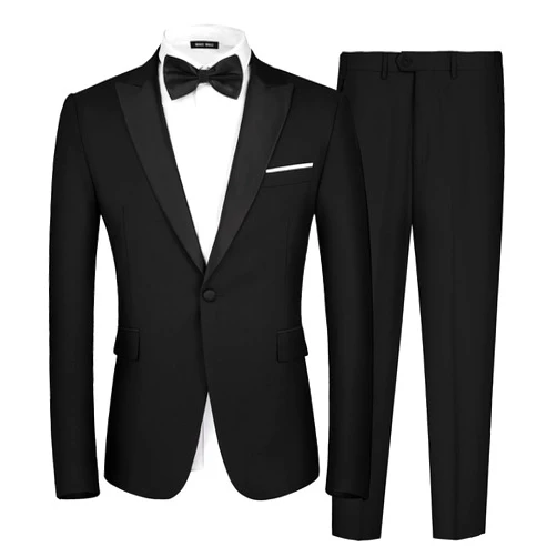 MAGE MALE Men's 2 Piece Suit One Button Slim Fit Formal Wedding Prom Tuxedo Suits Blazer Pants with Bow Tie Set