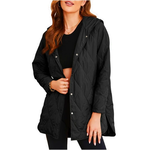 EVALESS Long Jackets for Women Fashion 2024 Winter Coat for Women Business Casual Diamond Quilted Hooded Lightweight Jackets