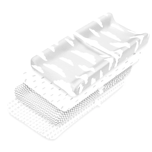 BaeBae Goods Changing Pad Cover – Premium Baby Changing Pad Covers 4 Pack – Boy or Girl Changing Pad Cover – Pure Cotton Machine Washable Grey and White Changing Table Cover – Diaper Changing Pad Cover Sheets