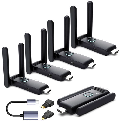 YUYUNLOMN Wireless HDMI 4 Receivers and Transmitter,Up to 6 RXs,No Hot,Extender Plug and Play,165FT/50M,2.4/5G Wirelessly Simultaneous Expansion for Multiple Screens from Laptop and Camera to TVs,Projectors