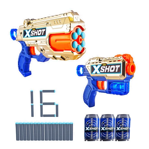 XShot X-Shot Excel Royale Edition Reflex 6 and Kickback Combo Pack (3 Cans + 16 Darts) by ZURU, Golden Foam Dart Blaster, Easy Reload, Toy, Shooting Toys for Kids, Teens, Adults