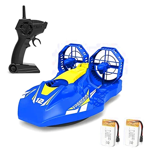 Lenvien Remote Control Boats Hovercraft 2.4GHz Amphibious RC Boats Dual Motors for Pools Lakes and Smooth Land, with 2 Rechargeable Batteries Low Battery Reminder LED Light Watercraft Toy for Kids Boys Girls