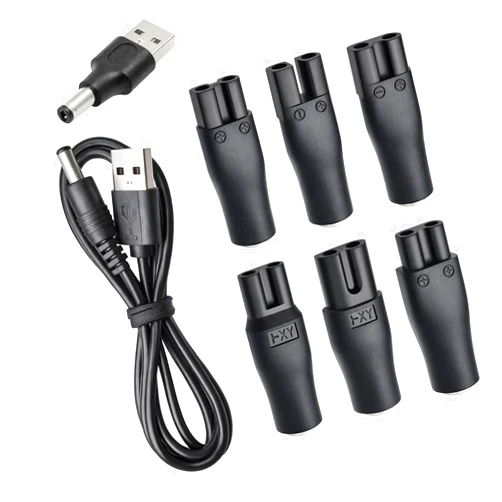 AZJCKEW 8-in-1 USB 5V Charger Adapter Kit,Compatible with Electric Hair Clippers, Beard Trimmers Charger, Shavers, Beauty Instruments. Includes 6 Adapter Tips, 1 DC5521 Cable, 1 USB Plug
