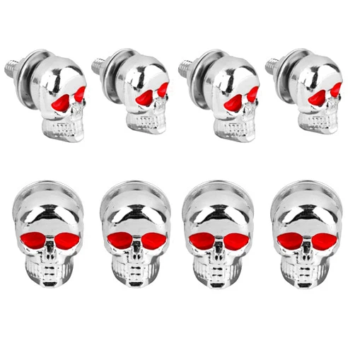 Bluecool venveal (8 Pack) License Plate Screws, Skull License Plate Bolts for Front and Back License Plates,Skull License Plate Frames Covers,Rustproof Retrofit License Plate Fasteners（Silver）