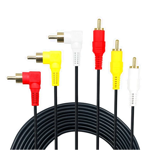 GHWL 3 RCA Cable - Gold Plated 90 Degree Right Angle RCA Audio/Video Cable 3 Male to 3 Male Composite Video Audio A/V AV Cable (6ft/1.8m)