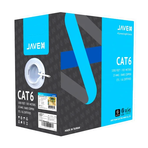 JAVEX 23AWG CAT6 ethernet Cable 600MHz UL Certified [1000 Feet/305M] Bare Copper, ETL Listed, TAA Compliant, UTP Ethernet Bulk Cable, White