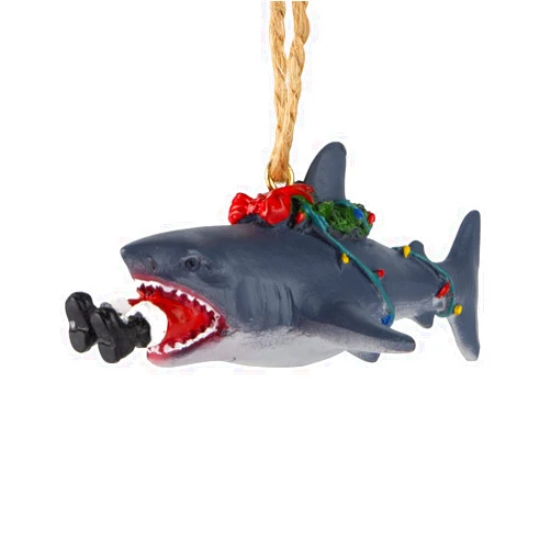 Bella Haus Design Christmas Shoppe Bella Haus Christmas Shoppe Funny 4-Inch Santa Shark Attack Christmas Tree Ornament | Resin Figurine Decor | Ideal for Fun Secret Santa or White Elephant Gift Exchange (Shark)
