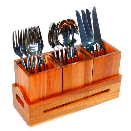 Liberal Brightdeer Utensil Caddy Silverware Cutlery Holder with 3 Compartment, Wooden Utensil Crock Flatware Organizers with Tray, Rustic Kitchen Utensil Organizers for Farmhouse Kitchen and Countertop-Acacia Wood
