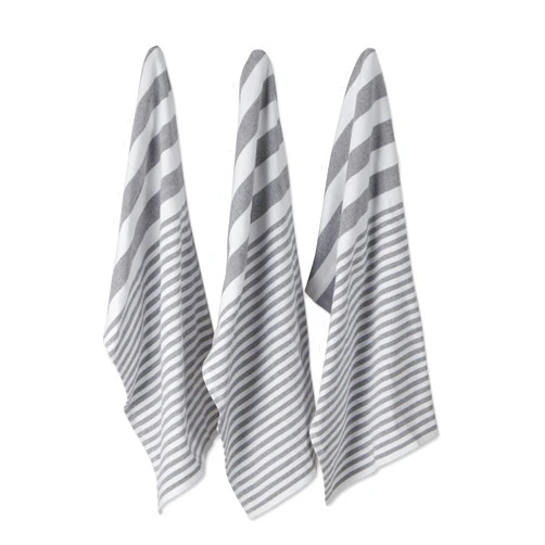 DII French Terry Collection Kitchen Dishtowel Set, 18x28, Mineral Gray Nautical Stripe, 3 Piece