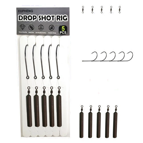 EUPHENG Drop Shot Rigs for Bass Fishing, Ready Rig Kit with Barrel Swivel Drop Shot Weights Leader Line and Hook, Multiple Specifications Available