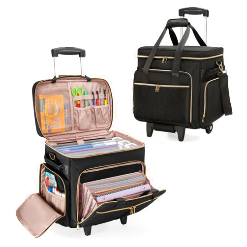 Prokva Rolling Teacher Bag with Wheels, Teacher Tote Bag with Detachable Trolley, Fits for 15.6” Laptop, Black (Patent Design)