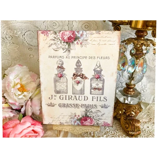 Hushoni Vintage Style, French Perfume, Cottage Roses, Spring Summer Floral Nature Plants Kitchen Garden Home Horticulture Wall Decor for Bars,Restaurants,cafes Pubs,12x8 Inch