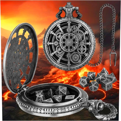 GOWOLA Mini Metal DND Dice Retro Pocket Watch Case, RPG Dungeons and Dragons Gifts Role-Playing Game Accessory