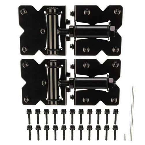 Dreamxiang Non-Weld Self Closing Gate Hinges Adjustable Heavy Duty Hardware 90 Degree Gate Hinges Kit for Wood/Vinyl/Metal/Outdoor Fence, with Self-Tapping Screws and Swing Adjuster Tool, 2-Pack