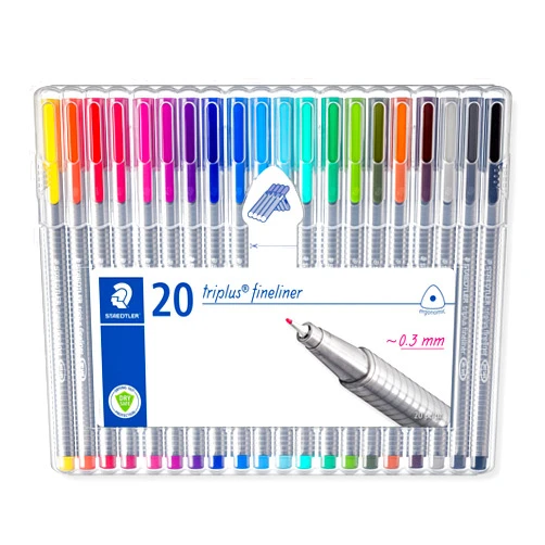 STAEDTLER Triplus Fineliner Pens, .3mm, Metal Clad Tip, 20-Pack, Assorted (334SB20BK)