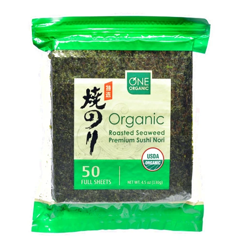 ONE ORGANIC Sushi Nori Premium Roasted Organic Seaweed (50 Full Sheets)
