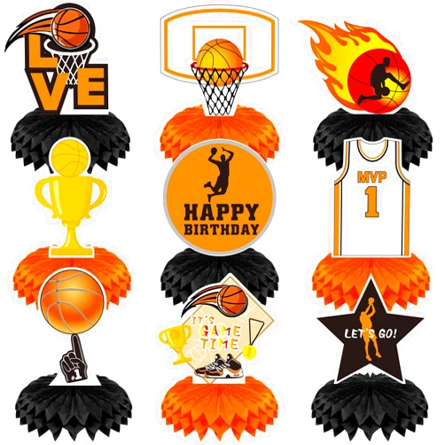 ZHAOQIZENG 9 Pieces Basketball Birthday Party Honeycomb Centerpieces Decorations, Basketball Themed Table Centerpieces Party Supplies, Basketball Sports Slam Dunk Birthday Party Decor for Kid Teenagers Boys Men
