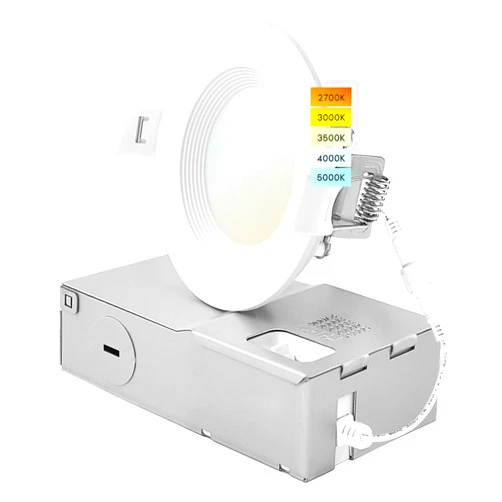 LUXRITE 3 Inch Ultra Thin LED Recessed Lighting, 6W, 5 Color Selectable 2700K | 3000K | 3500K | 4000K | 5000K, CRI 90, 400 Lumens, Dimmable LED Wafer Lights, Wet Rated, UL Listed, Baffle Trim