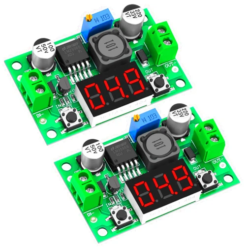 MakerFocus 2pcs LM2596 Adjustable DC-DC Step Down Buck Power Converter, DC 4-40V Input to DC 1.25-37V Output Voltage Regulator with LED Voltmeter Display for DIY