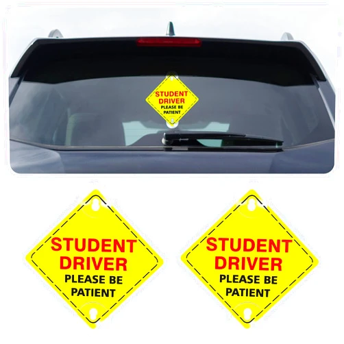 SOMUCH 2PCS STUDENT DRIVER Sticker for Car Window, 5''×5'' Removable Safety Sign with Suction Cup for New Drivers and Families with Babies (Red)