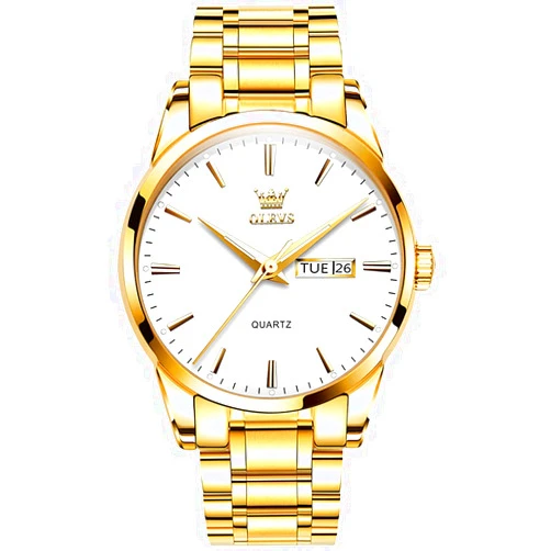 OLEVS Men's Luxury Stainless Steel Watch, Big Face Easy to Read Analog Quartz Watch for Men, Casual Waterproof Luminous Day-Date Wrist Watch