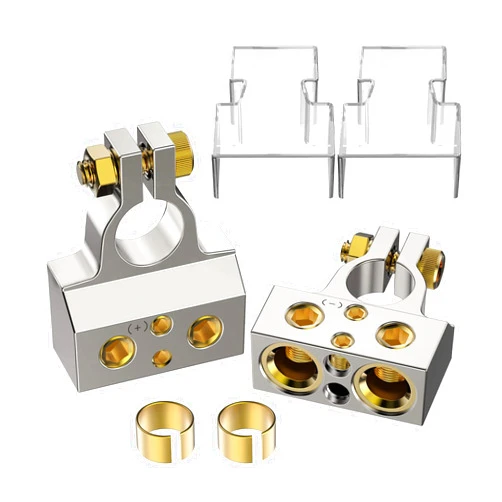 BRIGHTFUN Battery Terminal Connectors,0/2/4/8/10 Gauge Battery Terminal Connectors with Spacer Shims for Car Marine Truck Boat Motorcycle, Positive and Negative (Pair)
