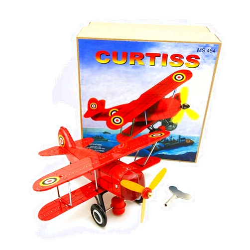 Charmgle Adult Collection Wind-Up Tin Toy, Vintage Clockwork Toys Curtiss Bi-Plane Home Party Decoration Red